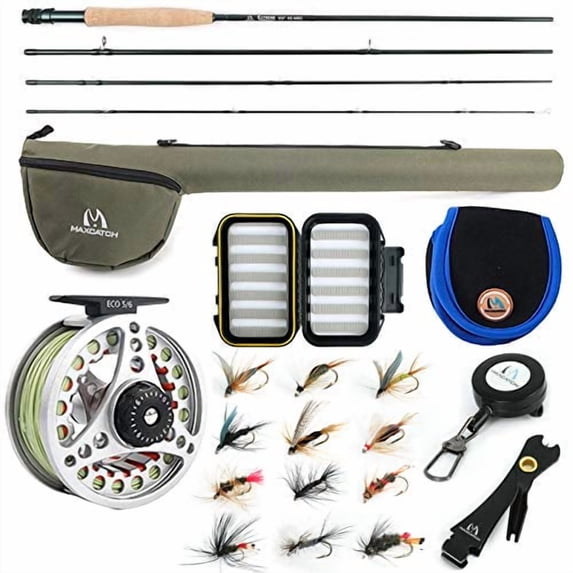 M MAXIMUMCATCH Maxcatch Extreme Fishing Combo Kit 3/5/6/8 Weight, Starter Rod and Reel Outfit, with a Protective Travel Case (5wt 9?0? 4pc Rod,5/6 Reel)