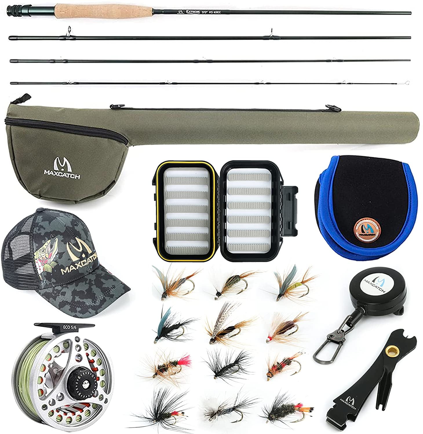 M MAXIMUMCATCH Maxcatch Extreme Fly Fishing Combo Kit 3/ Weight, Starter  Fly Rod and Reel Outfit, with a Protective Travel Case 5wt 9 0 4pc Rod,5/6  Reel 