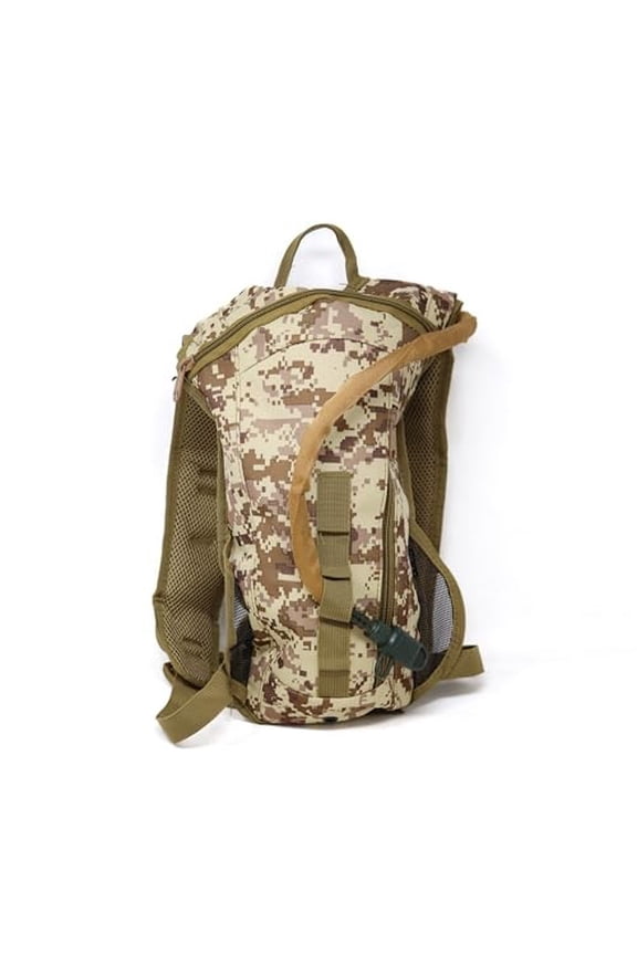 M MCGUIRE GEAR Hydration Backpack, Multi-Pocket Hiking Backpack with Hydration Bladder, Water-resistant Nylon Water Bladder for Running, Cycling, and Biking, 3L/100 oz. (Desert MARPAT).