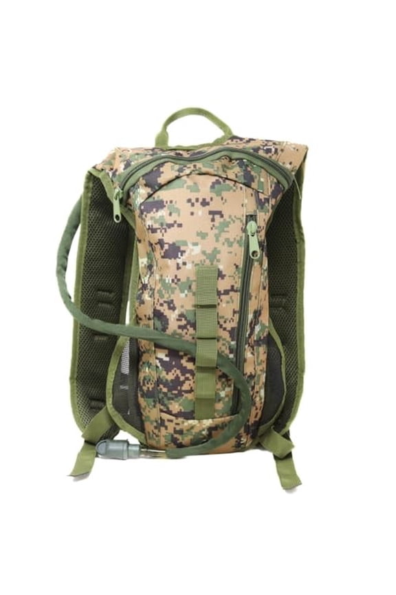 M MCGUIRE GEAR Hydration Backpack, Multi-Pocket Hiking Backpack with Hydration Bladder, Water-resistant Nylon Water Bladder for Running, Cycling, and Biking, 3L/100 oz. (Woodland MARPAT).
