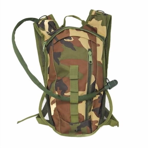 M MCGUIRE GEAR Hydration Backpack, Multi-Pocket Hiking Backpack with Hydration Bladder, Water-resistant Nylon Water Bladder for Running, Cycling, and Biking, 3L/100 oz. (Woodland Camo).
