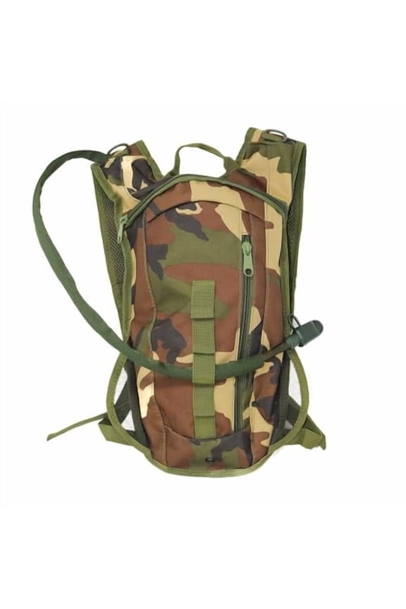 M MCGUIRE GEAR Hydration Backpack, Multi-Pocket Hiking Backpack with Hydration Bladder, Water-resistant Nylon Water Bladder for Running, Cycling, and Biking, 3L/100 oz. (Woodland Camo).