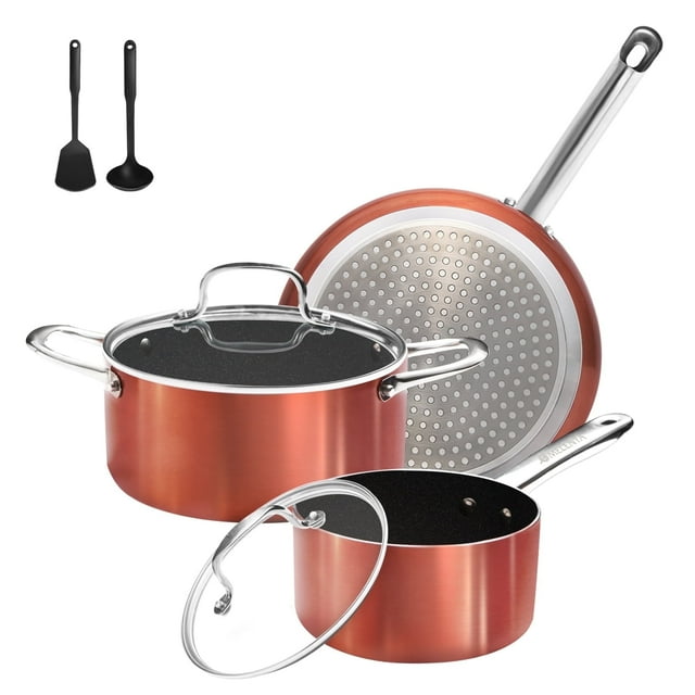 M MELENTA Pots and Pans Set Non Stick, 7pcs Induction Cookware Set, Non Toxic Induction Kitchen, Nonstick Pots and Pans Cooking