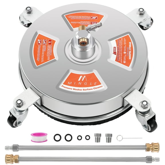 M MINGLE 14 Pressure Washer Surface Cleaner Attachment, Driveway Power Washer Accessory with 2 Extension Wand, 1/4" Quick Connect, 4000 PSI