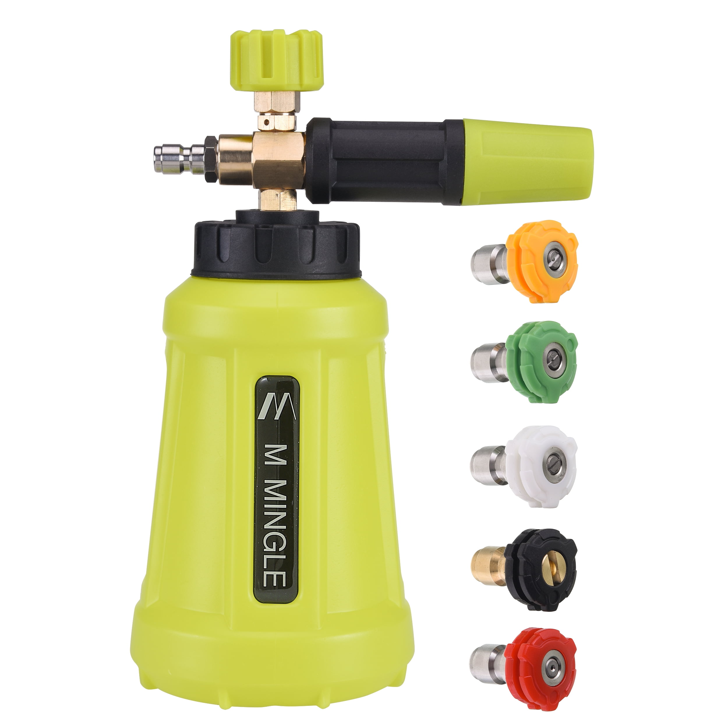 M MINGLE Foam Cannon for Pressure Washer, Car Foam Sprayer with 1/4 Inch Quick Connector, Wide Mouth Heavy Duty Car Wash Foam Blaster Power Washer, 1 Liter with 5 Nozzle Tips