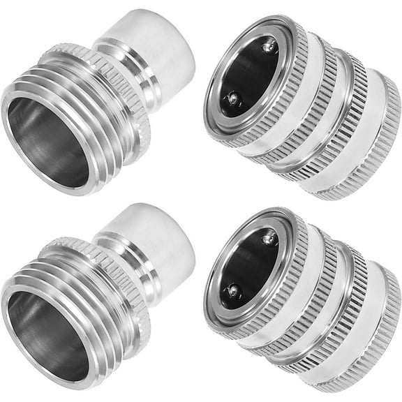 M MINGLE Garden Hose Quick Connect Fittings, 3/4 Inch GHT Stainless Steel, Quick Connector Set, 2-Pack