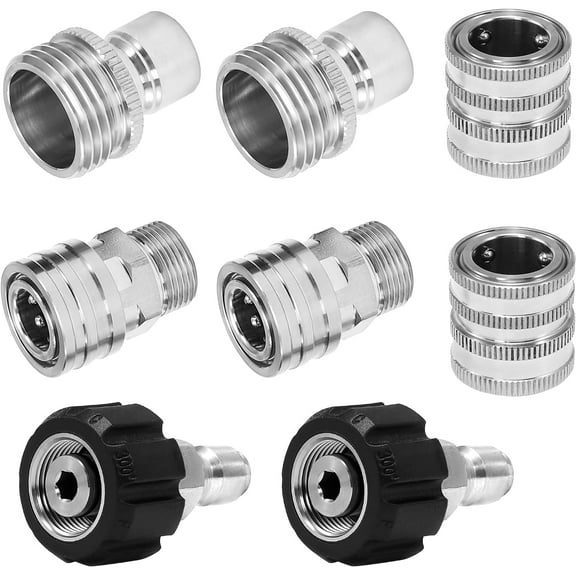 M MINGLE Ultimate Pressure Washer Adapter Set, Stainless Steel Quick Disconnect Kit, M22 Swivel to 3/8 Inch Quick Connect, 3/4 Inch to Quick Release, 8-Pack