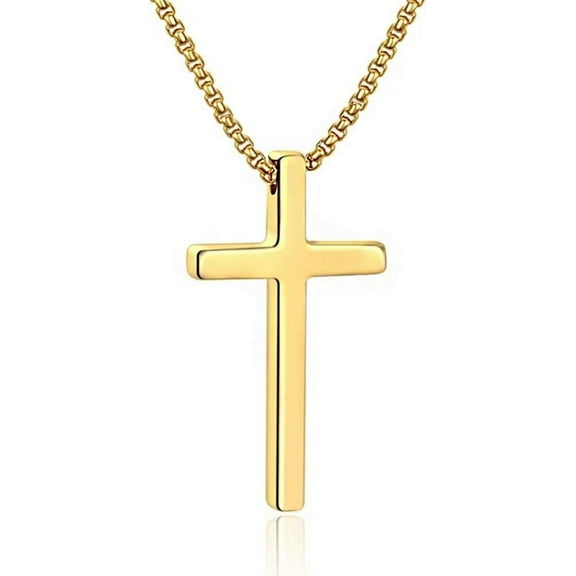 M MOOHAM Cross Necklace for Men, Silver Black Gold Stainless Steel Plain Cross Pendant Necklace for Men Box Chain 16-30 Inch
