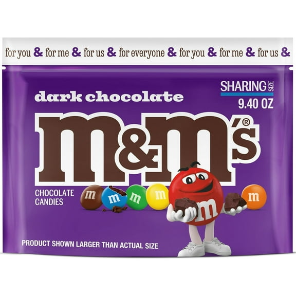 M&MS Dark Chocolate Candies Pouch, Chocolate In Crunchy Candy 9.4oz (4 Pack)