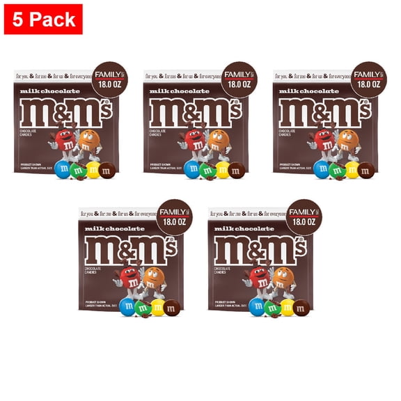 M&MS Milk Chocolate Candy Family Size Bag 18 oz - 5 Pack