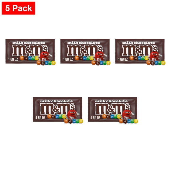 M&MS Milk Chocolate Candy, Full Size, 1.69 oz Bag 1.69 oz - 5 Pack