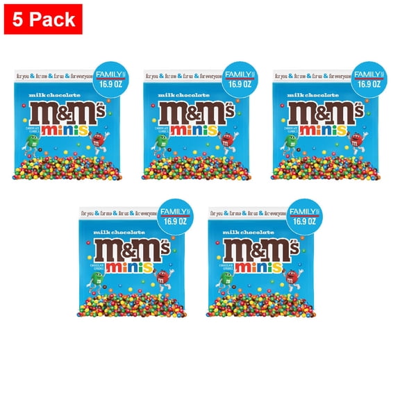 M&MS Minis Milk Chocolate Family Size Candy Bag 16.9 oz - 5 Pack
