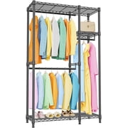 M MZG Clothing Rack 2-Piece Combination, With 3 Hanging Rods, Adjustable Partition, Heavy-Duty Metal Wardrobe Rack, Suitable for Bedroom, Living Room, Laundry Room, 15.7  D X 43.3  W X 76.5  H, Black