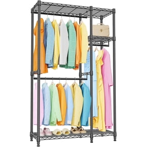 M MZG Clothing Rack 2-Piece Combination, With 3 Hanging Rods, Adjustable Partition, Heavy-Duty Metal Wardrobe Rack, Suitable for Bedroom, Living Room, Laundry Room, 15.7” D X 43.3” W X 76.5” H, Black