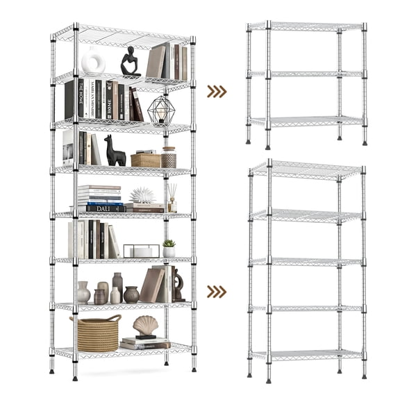 M MZG 8-Tier Adjustable Chrome Metal Shelving Unit, 23.6 x 13.8 x 79.5 inch, 2000 lbs Capacity Wire Rack for Kitchen Garage Basement