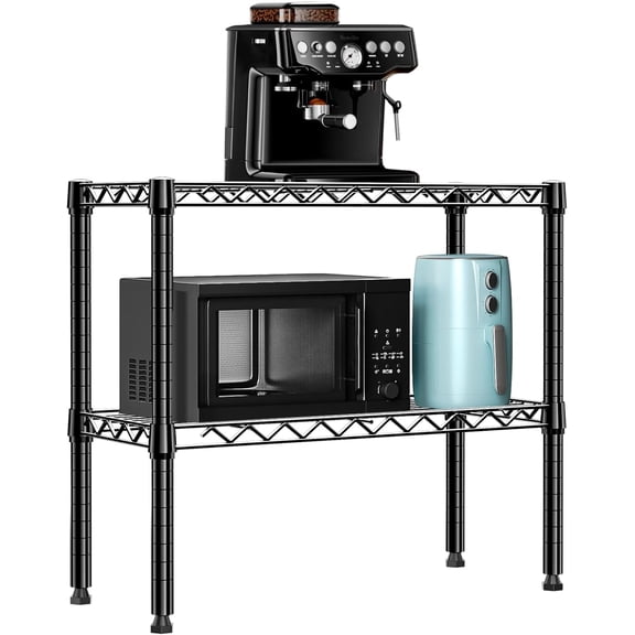 M MZG 220 lbs 2 Tier Storage Rack Metal Wire Shelving Unit, Storage Standing Household Shelf Organizer for Laundry Bathroom Kitchen Pantry , Black 11.8" D x 27.6" W x 23.4" H