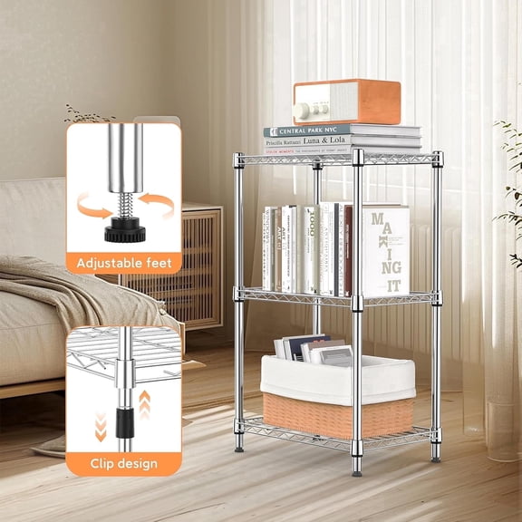 M MZG 3-Tier Metal Storage Shelf Wire Shelving Unit 17.7"W x 11.8"D x 28.8"H