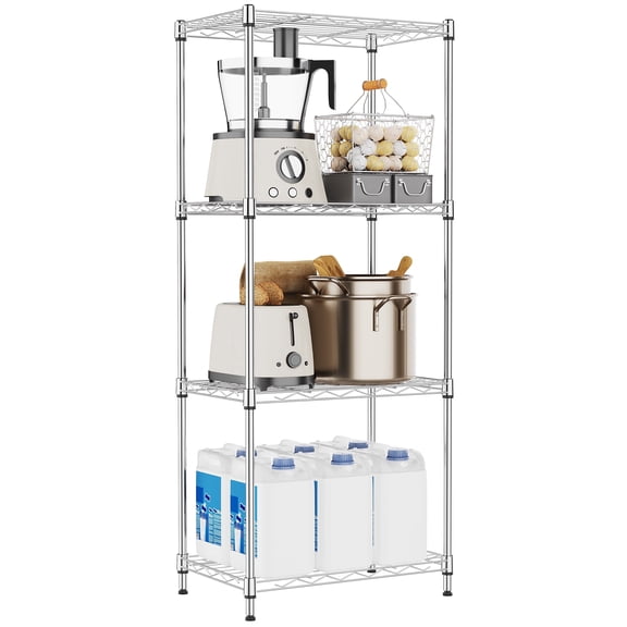 M MZG 4-Tier Metal Rack Storage Shelving Unit for Home Office Kitchen Living Room Bathroom (Chrome, 4 Tier, 11.8" D × 17.7" W× 41.9" H)