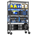 thumbnail image 1 of M MZG 5-Tier Adjustable Heavy Duty Steel Wire Shelving Unit with Wheels, Storage Rack Organizer for Garage, Kitchen, Office, Laundry, Basement 1750 lbs Capacity Black 17.7" D x 47.2" W x 76.7" H, 1 of 8