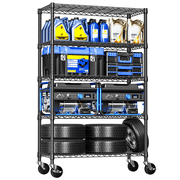 M MZG 5-Tier Adjustable Heavy Duty Steel Wire Shelving Unit with Wheels, Storage Rack Organizer for Garage, Kitchen, Office, Laundry, Basement 1750 lbs Capacity Black 17.7" D x 47.2" W x 76.7" H