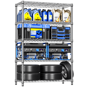 M MZG 5-Tier Heavy Duty Metal Storage Shelving Unit (Chrome, 17.7" D x 47.2" W x 72.3" H, 1750 lbs Capacity), Adjustable Steel Wire Rack Shelf Organizer for Garage, Kitchen, Pantry, Basement, Laundry