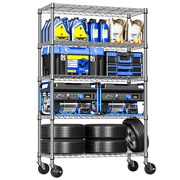 M MZG 5-Tier Storage Shelving Unit with Wheels, Adjustable Heavy Duty Steel Wire Rack Organizer Chrome, 17.7" D x 47.2" W x 76.7" H, 1750 lbs Capacity for Garage, Kitchen, Pantry, Laundry, Basement