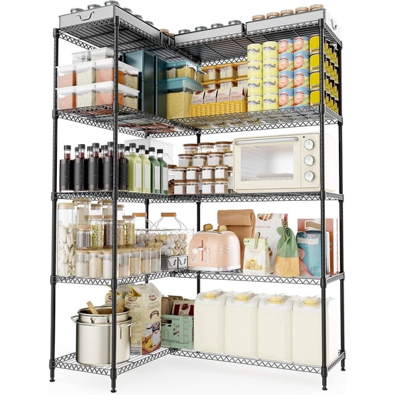 M MZG 5-Tier Metal Wire Storage Shelves, 1500lbs Load, Adjustable Black Garage, Pantry, Kitchen Shelving Unit, 15.8" D x 33.5" W x 70.5" H