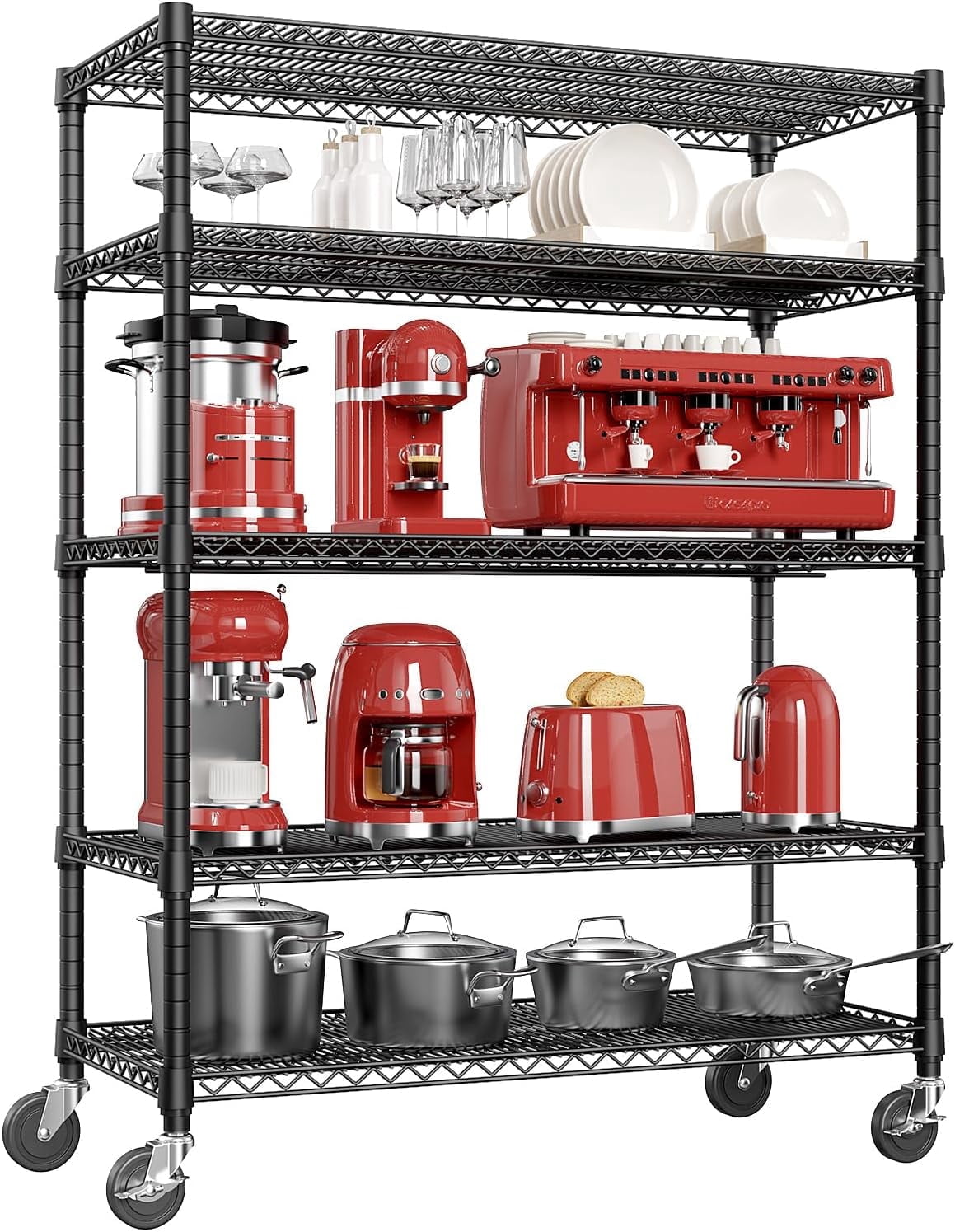 REIBII 5-Tier Wire Shelving Unit With Wheels - Adjustable Metal Storage Shelves For Garage & Pantry