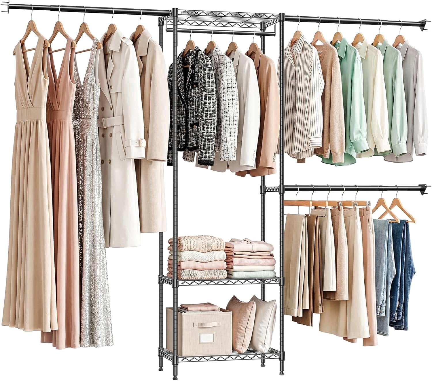M MZG Heavy Duty Rolling Garment Rack Wire Clothes Rack for Hanging ...