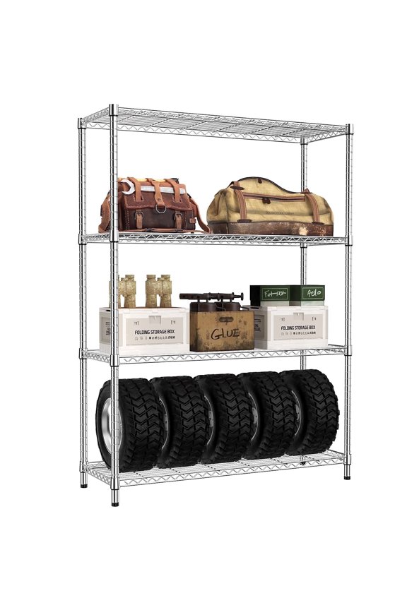 Garage Shelving Heavy Duty Storage Shelves 4 Tiers Metal Dimensions: 45.8"W x 15.8"D x 59.4"H, Total Capacity 1400 lbs, Chrome