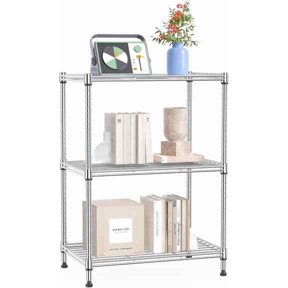 M MZG 3-Tier Heavy Duty Wire Shelving Unit, Chrome, 750 lbs Capacity, 11.8" D x 17.7" W x 26.3" H
