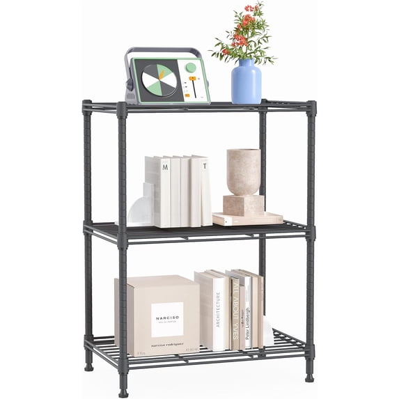 M MZG Small Wire Rack Storage Shelving Unit (Grey, 3 Tier, 11.8" D x 17.7" W x 26.3" H)