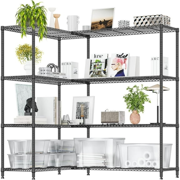 M MZG 4 Tiers Metal Wire Shelving Unit Storage Rack, Black