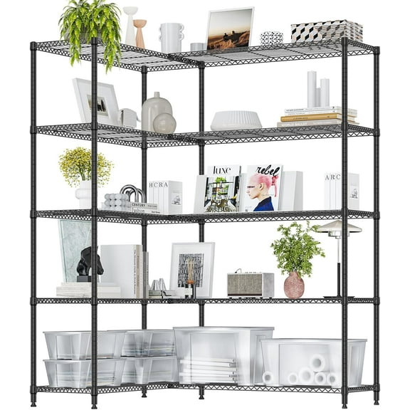 M MZG 4-Tier Metal Wire Shelving Unit Storage Rack, 33.46"W x 15.74"D x 70.86"H, Black