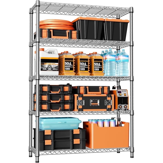 M MZG Metal Shelving Rack Garage Shelving Heavy Duty Storage Shelves 5 Tier Adjustable Metal Wire Rack for Kitchen Office College Dorm Garage Warehouse 45.3"W x 15.8"D x 70.4"H, Chrome