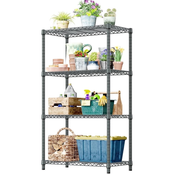 M MZG 4 Tiers Wire Shelving Unit, Dimensions: 35.43"W x 17.7"D x 59"H, Grey