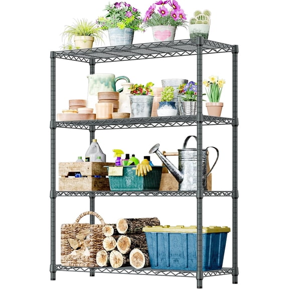 M MZG 4 Tier Wire Shelving Unit 47.24"W x 17.7"D x 59"H Grey
