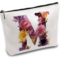 thumbnail image 1 of M Makeup Bags Canvas Cosmetic Bag Floral Letter Multi Purpose Pen Case Zipper Toiletry Travel Bag Case Purse Pouches Portable for Women Mom Best Friend Bridesmaid Teacher Gifts 10x7Inch, 1 of 6