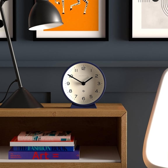 M Mantel Echo Desk Clock | Modern Round Design | Navy Blue | Easy to Read Numbers