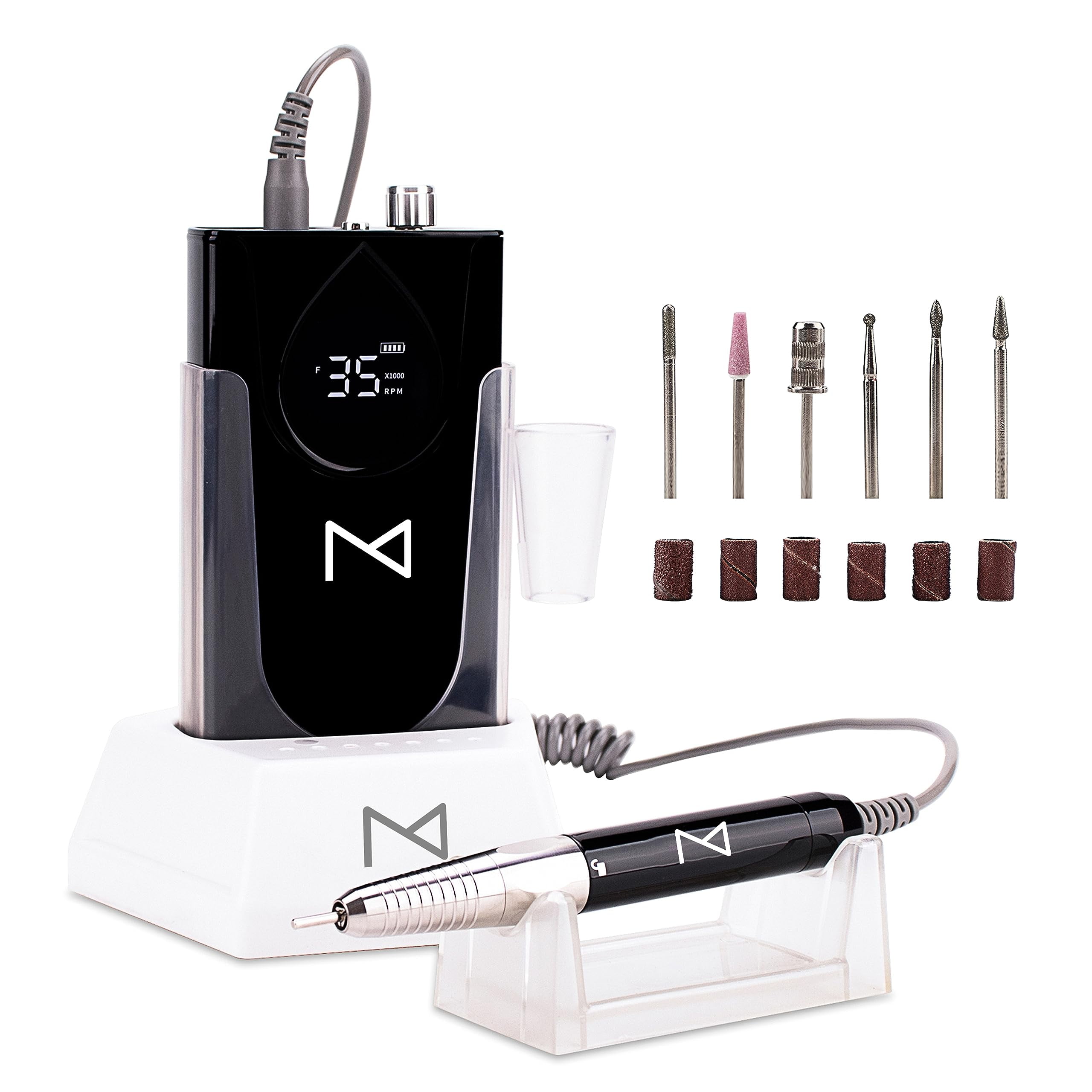 M Max - Professional Nail Drill Machine - 2-in-1 Brushless Motor Nail File - Electric, Cordless, Aluminium Alloy Casing, 35000 RPM, HD Display - Perfect for Salon & Home Use (Black)