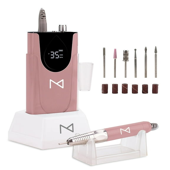 M Max - Professional Nail Drill Machine - 2-in-1 Brushless Motor Nail File - Electric, Cordless, Aluminium Alloy Casing, 35000 RPM, HD Display - Perfect for Salon & Home Use (Rose Gold)