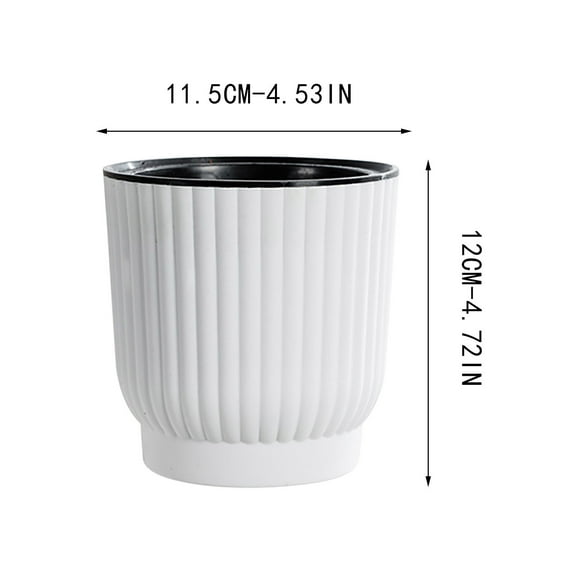 M Medium Self Watering Planter Round Resin Flower Pot With Vertical Pattern For Succulents Roses Tabletop Indoor Plants