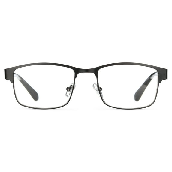 M+ Men's Ash +1.50 Rectangle Reading Glasses with Case, Black Matte
