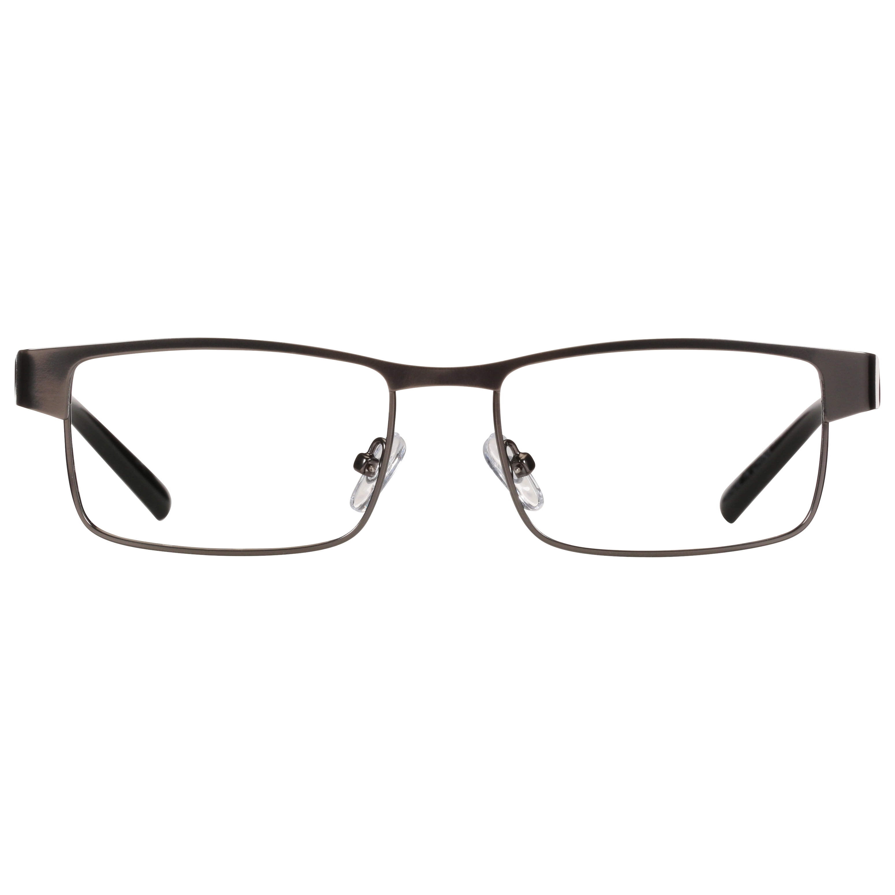M+ Mens Rectangular Flat Metal Reading Glasses Gun 1.75 Birch in Gunmetal with Classic Black Temples