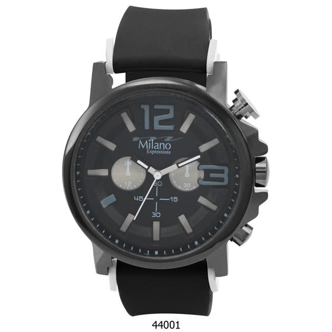 M Milano Expressions 44001 Black Rubber Strap Mens Watch with Gun Case & Black, Grey Dial