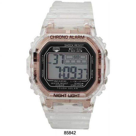 M Milano Expressions 85842 Smokey Transparent LCD Digital Watch with Transparent, Rose Case & Black Face