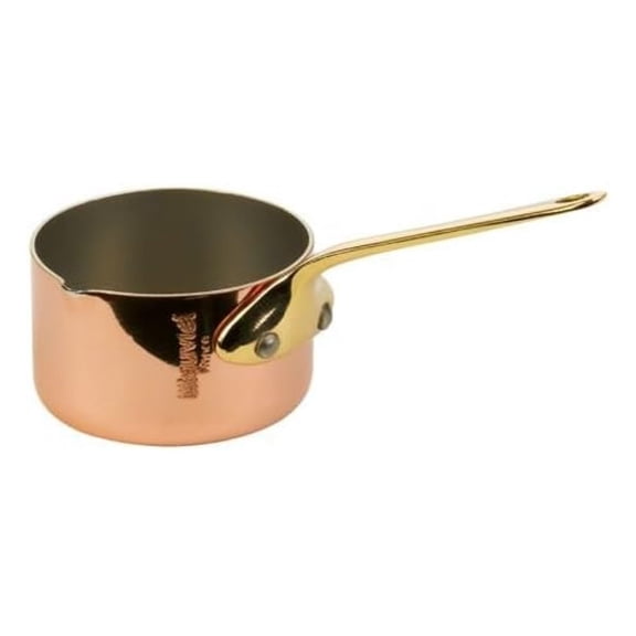 M'Minis Polished Copper & Stainless Steel Sauce Pan With Pouring Spout, And Brass Handle, 2-in, Made in France