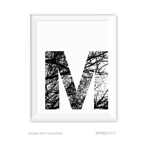 M Monogram Wall Art Letters, Black and White Tree Branches