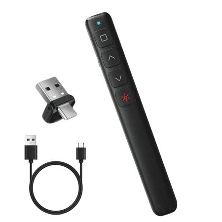 M Monoie 2-in-1 USB & USB-C Wireless Presenter, Class 2 Laser (=1mW) PPT Clicker for PowerPoint, Keynote, Google Slides, Mac & PC, Rechargeable Remote for Classroom & Business Presentations