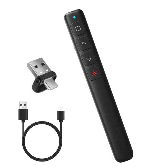 M Monoie 2-in-1 USB & USB-C  Wireless Presenter, Class 2 Laser (1mW) PPT Clicker for PowerPoint, Keynote, Google Slides, Mac & PC, Rechargeable Remote for Classroom & Business Presentations